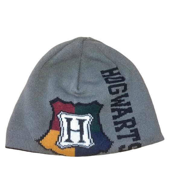 Officially Licensed Harry Potter Hogwarts Reversible Knit Black Gray Beanie-OS - Picture 9 of 11
